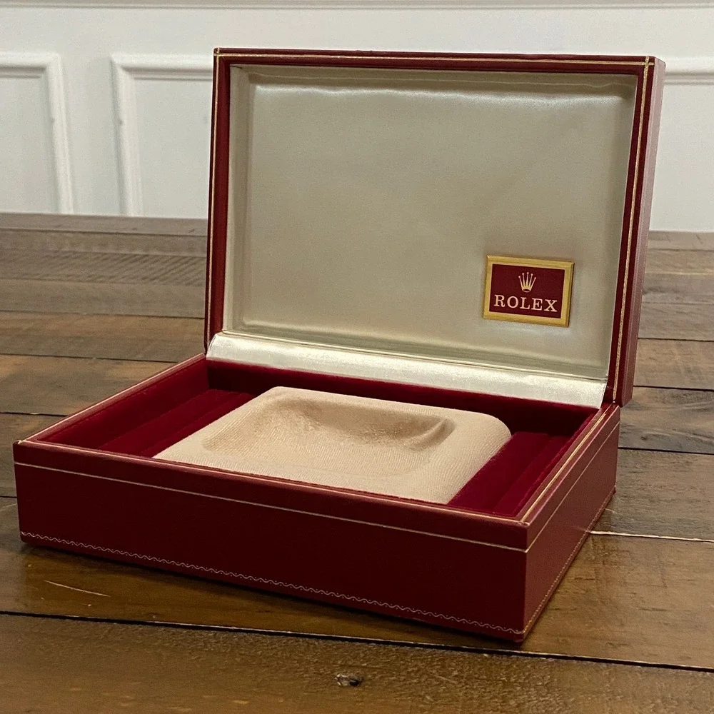 Vintage Rolex Watch Box Red Floral Tapestry Embroidery Gold Trim case